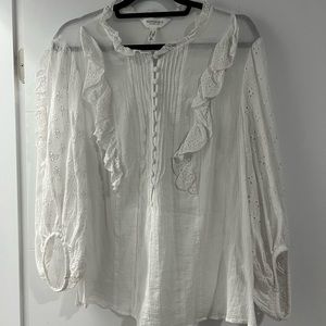 🔸Additionelle - White 3/4 length sheer eyelet top - Size 2🔸